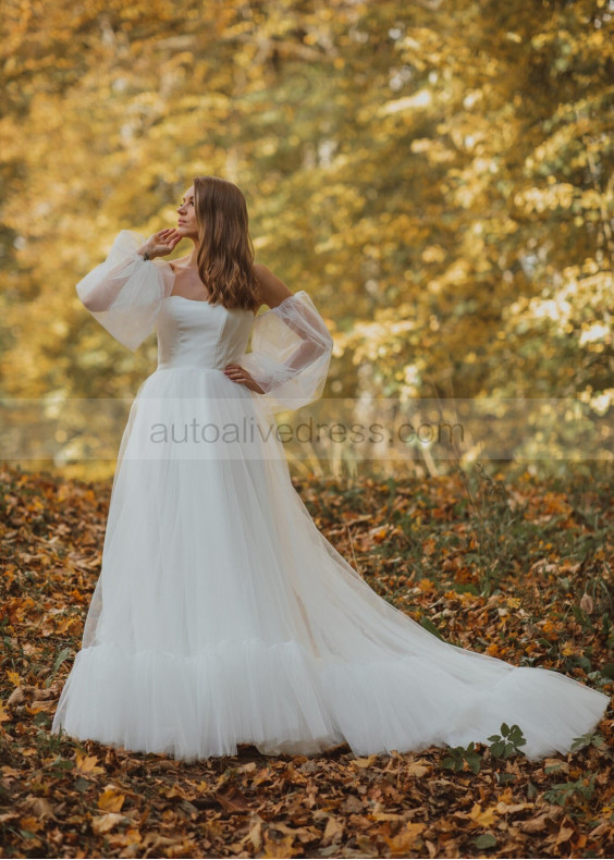 Off Shoulder Ivory Satin Tulle Amazing Wedding Dress